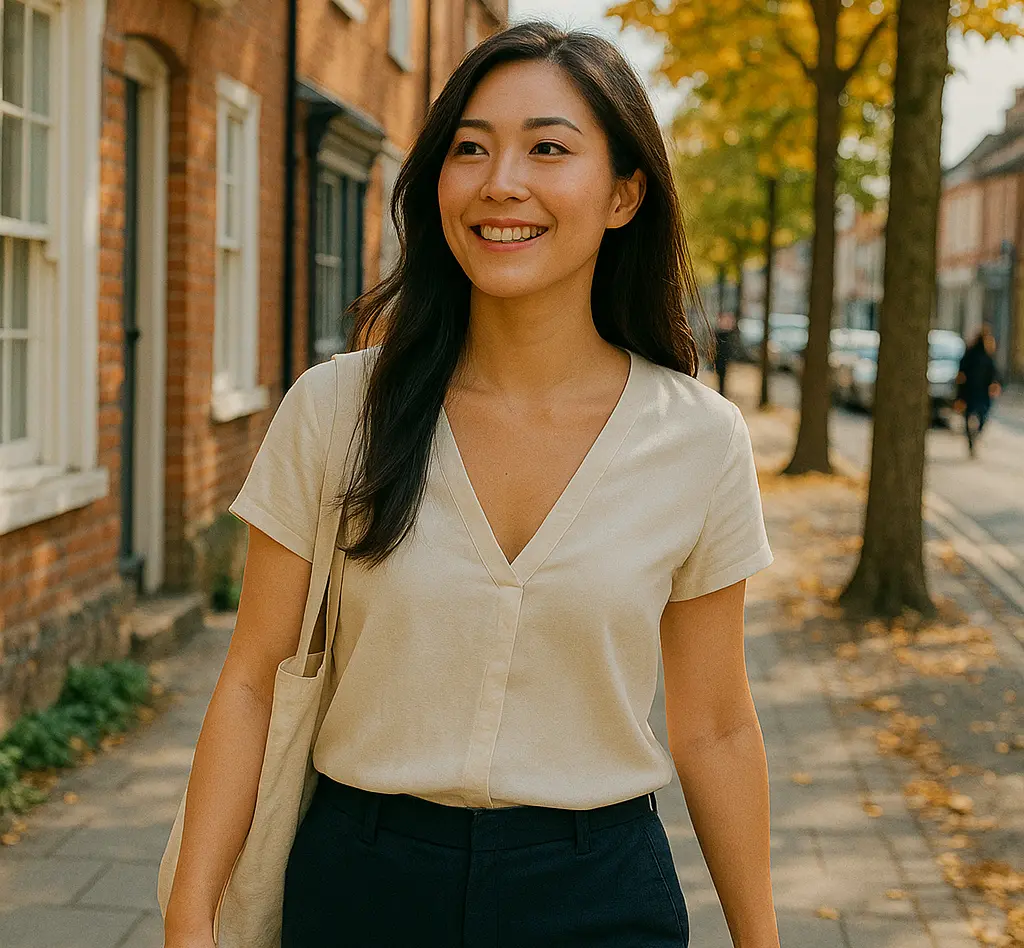Happy woman walking outside after IV iron infusion, symbolising improved energy and fast results